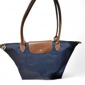 Longchamp Navy and Brown Tote Bag Large